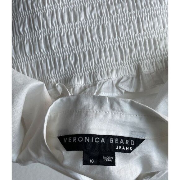 Veronica Beard Kelsey Button-Down Ruffled Smocked Dress in White Size 10 - Picture 12 of 12